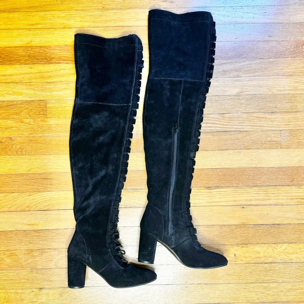 H&M Lace Up Black Over the Knee Thigh High Boots Size 6